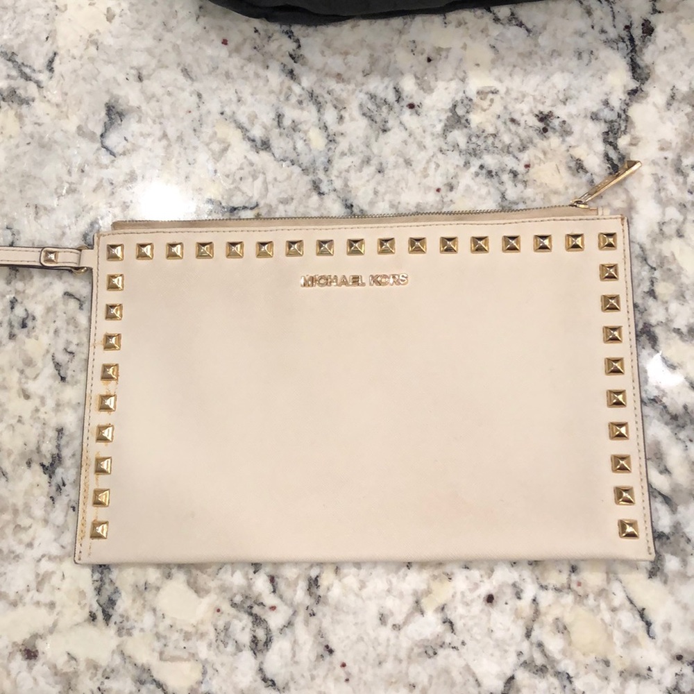 Michael Kors cream studded clutch/wristlet